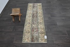 Vintage Turkish Runner Rug 2x5ft Wool Anatolian Handmade Hallway Oushak BEIGE