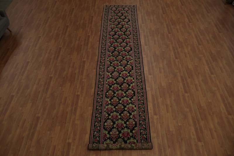 Antique Black Long Runner Rug 3x18 Handmade Wool Vegetable Dye Traditional Style gallery
