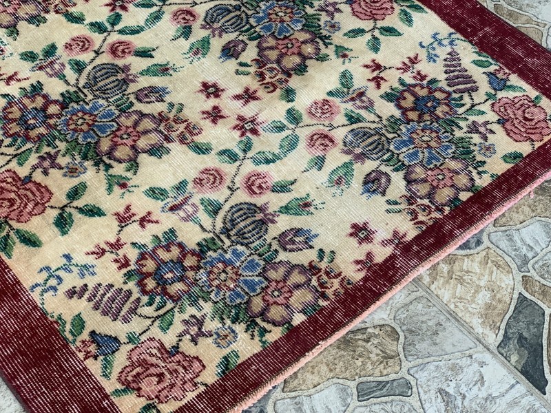 Vintage Turkish Rug | Oushak Handmade Wool Farmhouse Carpet Antique 3.3 x 5.2 ft gallery