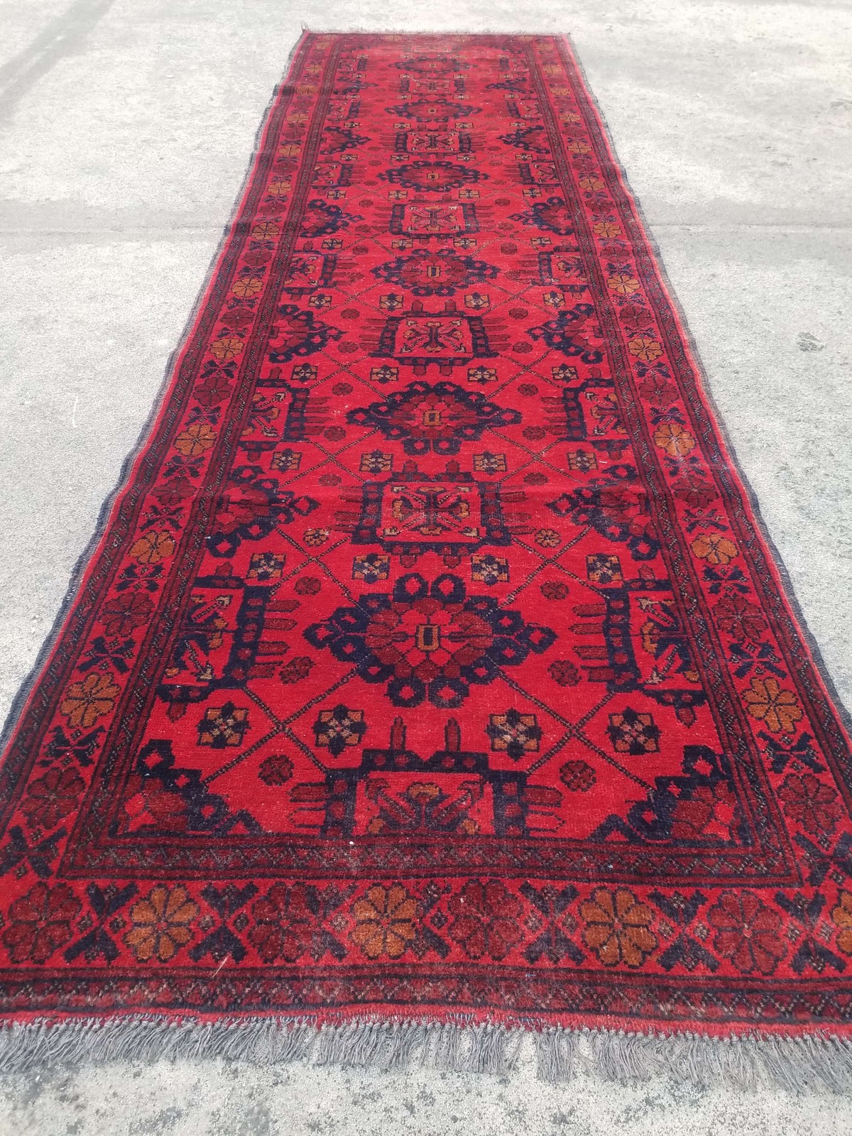 Vintage Distressed Hand Made Traditional Oriental Wool Red Rug 289x83cm gallery