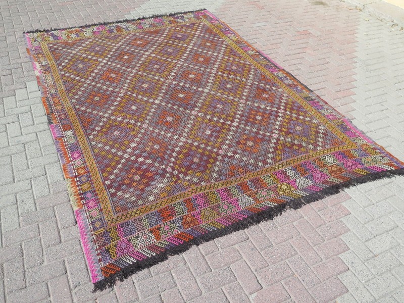 Oversize Turkish Kilim Rug, Area Rugs, Handmade Wool Floor Carpet Kelim 92"x129" gallery
