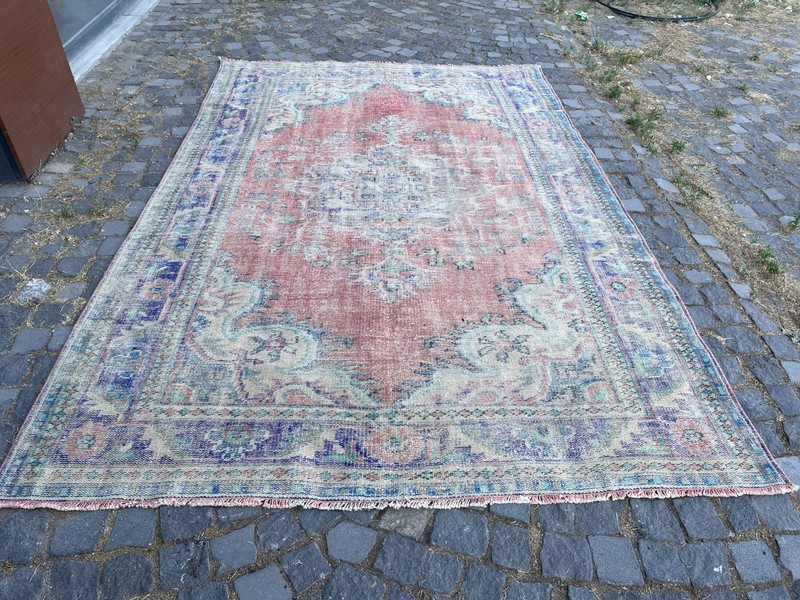 Turkish Vintage Rug, Handmade Wool Rug, Bohemian Large Rug, 6,4 x 9,6 ft gallery