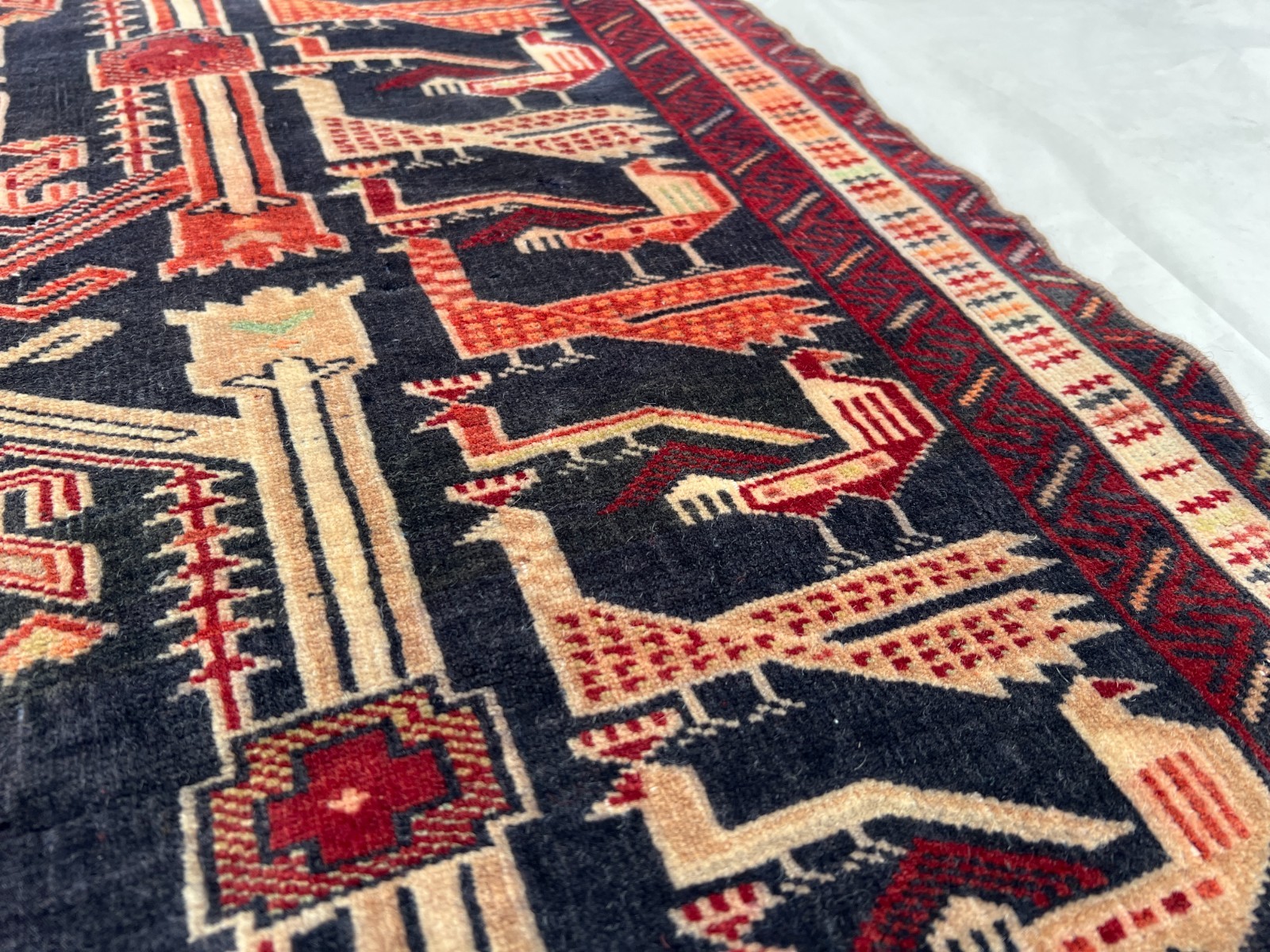 COLLECTORS' ITEM Vintage Stunning Peacock Shikargah Pictorial Tribal Belouch Rug gallery