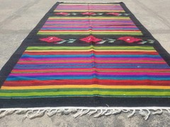 Fine Vintage Traditional Hand Made Oriental Wool Black Kilim Rug 8.7×4.10ft