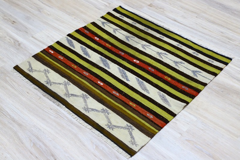 Tribal Scandinavian Wool Kilim Rug Anatolian Vintage Hand Knotted Carpet 3x3 ft gallery