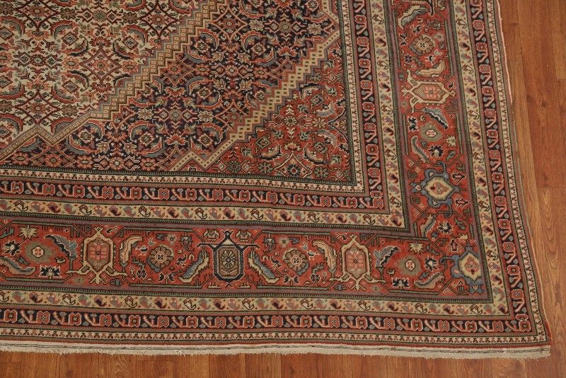 Pre-1900 Handmade Ivory Antique Rug 9x13 Dining Room Geometric Classic Carpet gallery