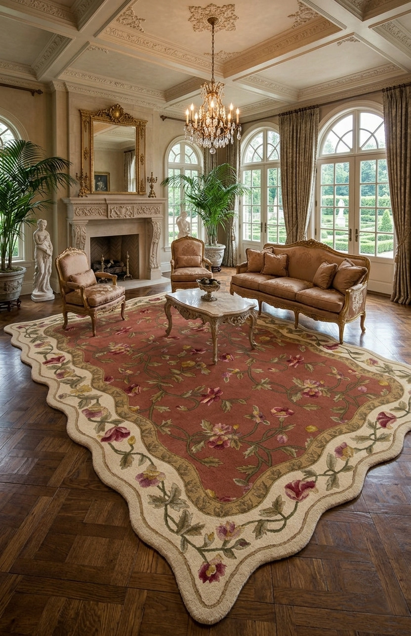 terracotta rug floral carpet French Aubusson area rug antique style rug gallery