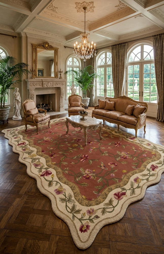 terracotta rug floral carpet French Aubusson area rug antique style rug