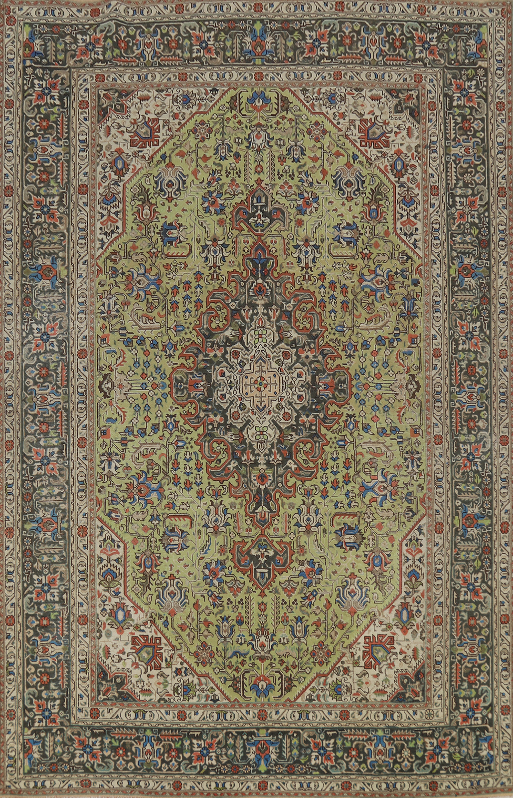 Light Green Medallion Hand-knotted Over-Dyed Traditional Room Size Area Rug 7x10 gallery