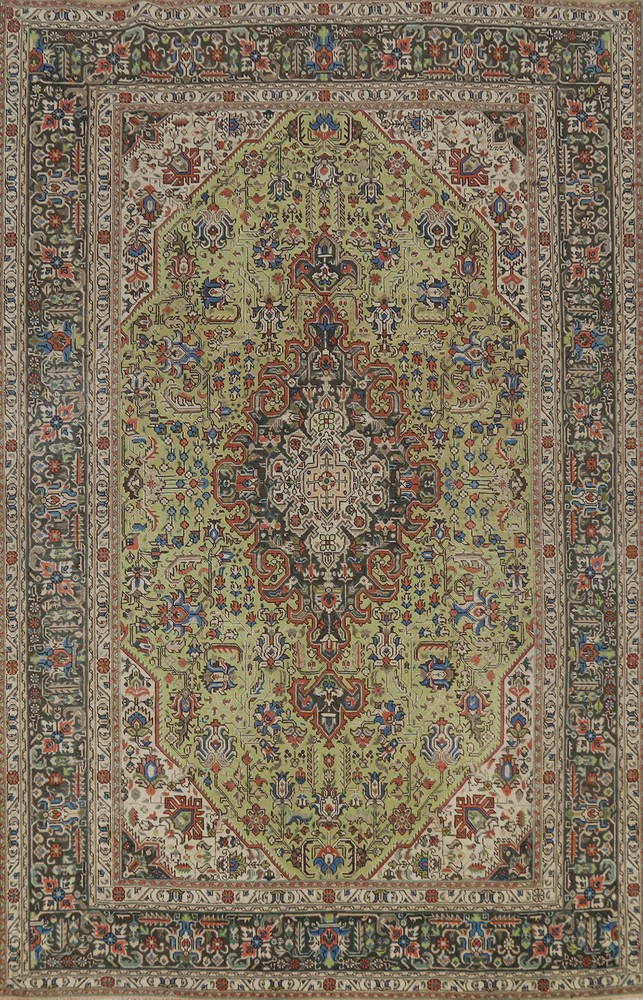 Light Green Medallion Hand-knotted Over-Dyed Traditional Room Size Area Rug 7x10