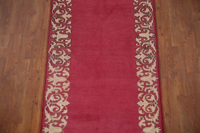 Vintage Bordered Fuchsia/ Ivory 16 ft. Runner Rug 3x16 Handmade Wool for Hallway gallery