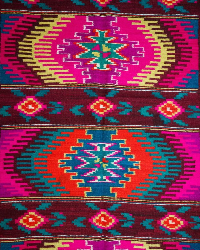 Romanian Oltenian Kilim Runner Rug Handwoven 100% Wool Geometric Fuchsia 1970s gallery
