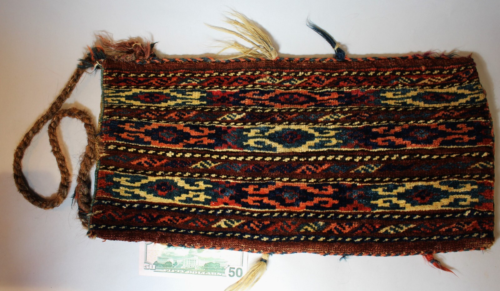 Antique Finely Woven Turkman or Kazak Central Asian Bag c. 1925 (11" x 22") gallery