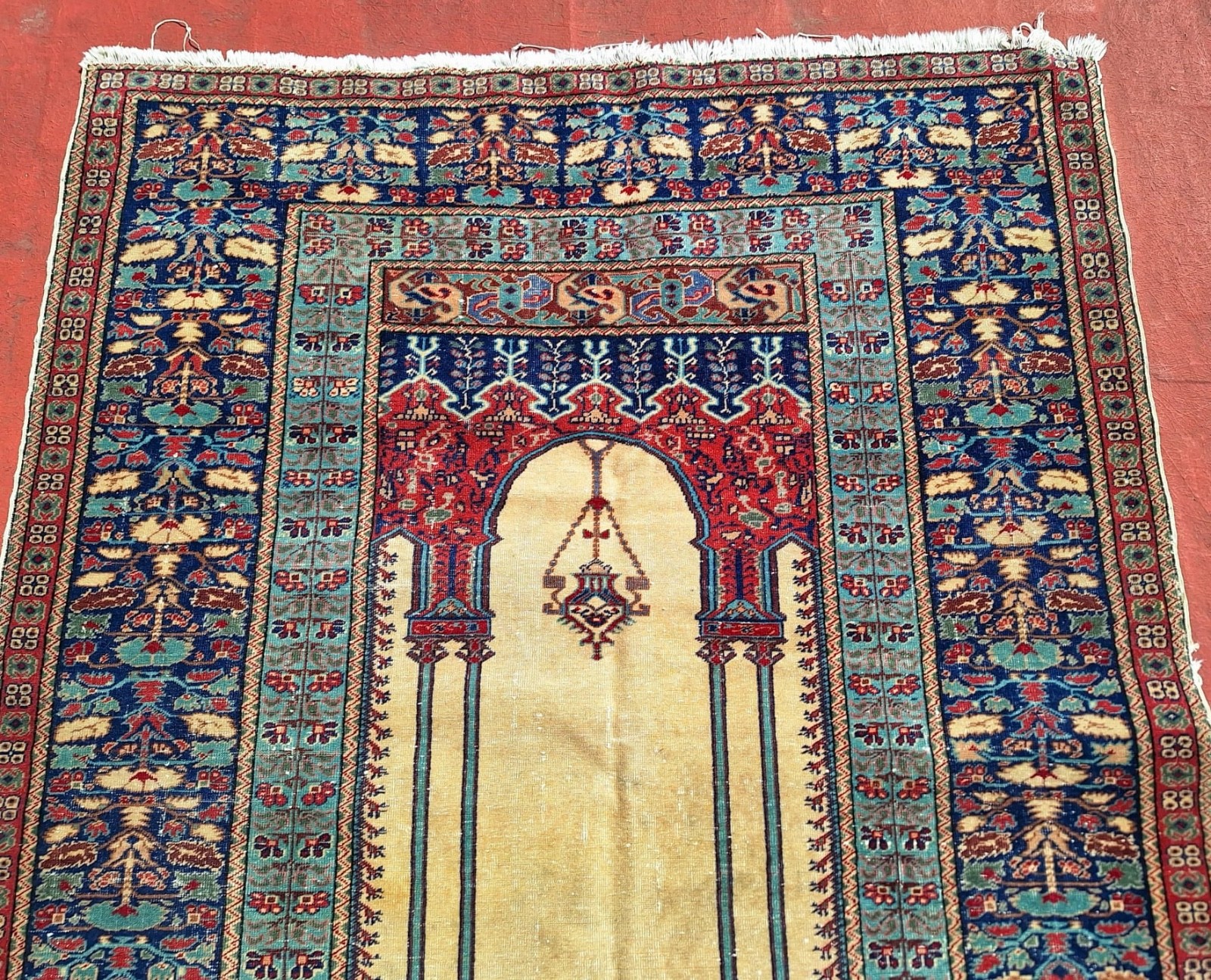 ANTIQUE ANATOLIAN TURKISH KONYA LADIK COLUMN PRAYER RUG 4 X 5 gallery