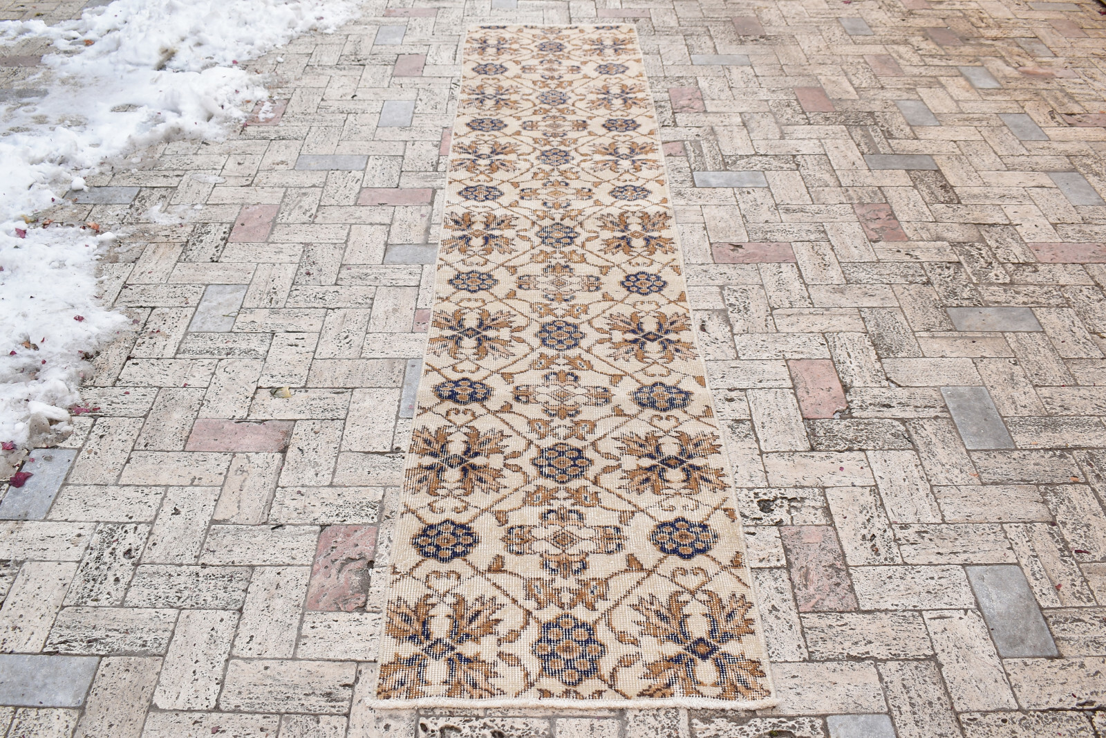 Turkish Carpet 1x9 Size Oushak Oriental Runner Vintage Hallway Kitchen Beige Rug gallery