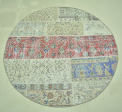 Multicolor Turkish Vintage Round Rug, 3.9×3.9ft, Antique Handmade Patchwork Rug