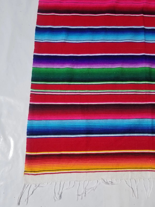 Vintage Traditional Handmade Mexican Saltillo Serape Wool Multi Kilim 6.4x3.9ft gallery