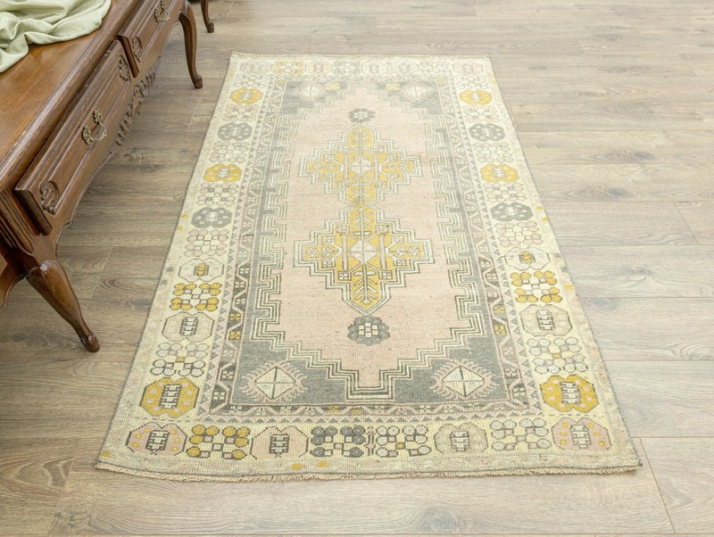 Turkish Oushak Rug 3.8x5.9 ft – Vintage Hand-Knotted Wool Pastel Accent Carpet gallery