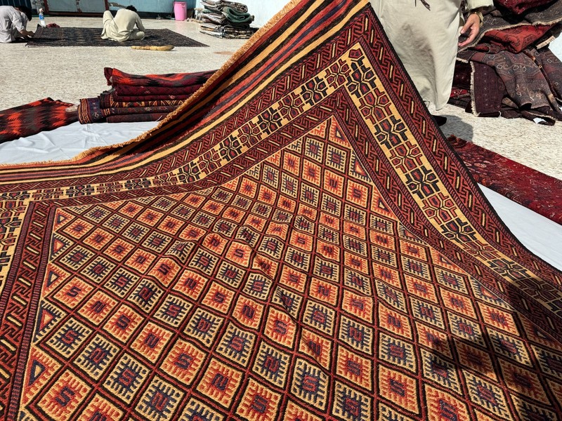7x9 ft Afghan Handwoven Vintage Wool Kilim Rug Geometric Muted Terracotta Carpet gallery