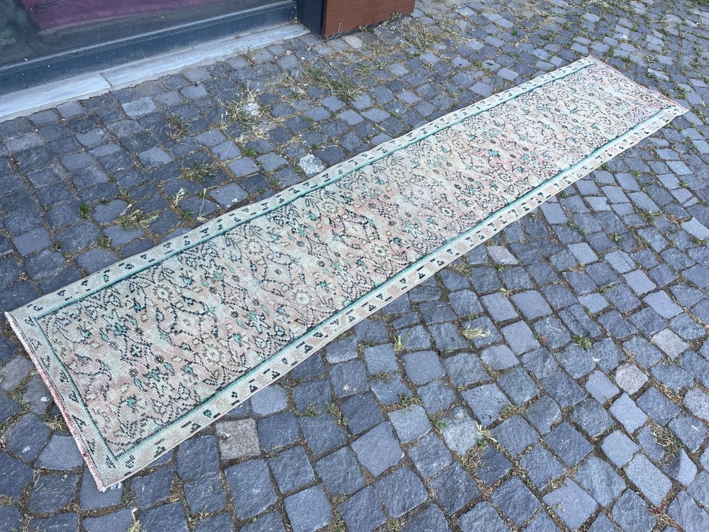 Bohemian Runner Rug, Turkish Vintage Rug, Handmade Wool Rug, 2,0 x 10, ft