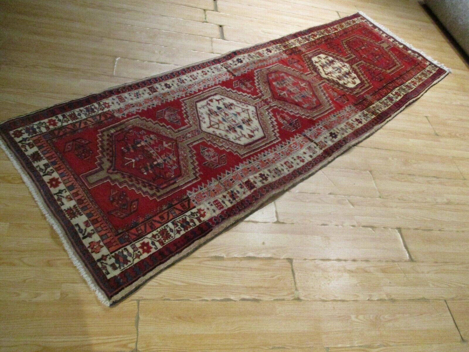 ESTATE 10 FEET RUNNER CIRCA 1950 VEGETABLE DYE HANDMADE-KNOTTED WOOL RUG 582823 gallery