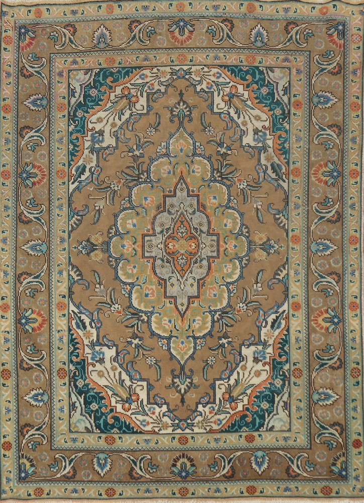 Traditional Over-Dyed Brown Rug 5x6 Ft Handmade Oriental Medallion Wool Carpet
