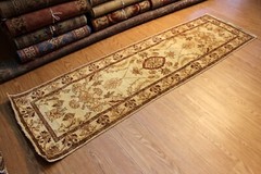 _Hall-Runner_ 9′ long handmade vegetable dye Oriental *RUG* Beige Ivory Cream