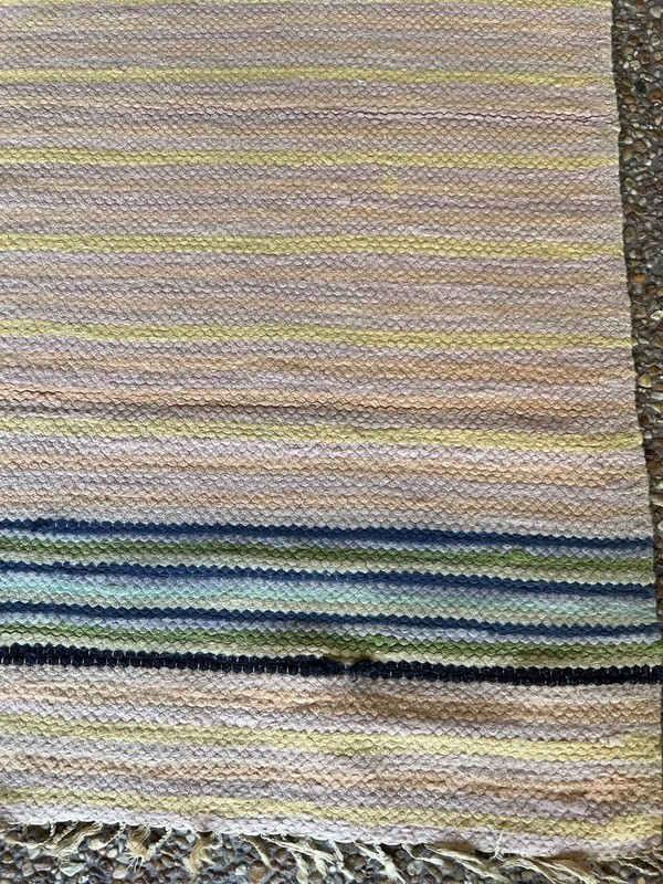Vintage Handwoven Wool Rug 24.5"x48.5" Pastel Striped Flat Weave MCM gallery