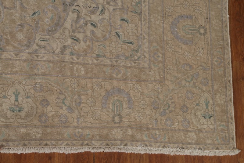 Vintage Muted Beige Distressed Tebriz Living Room Rug 10x13 Wool Hand-made Rug gallery