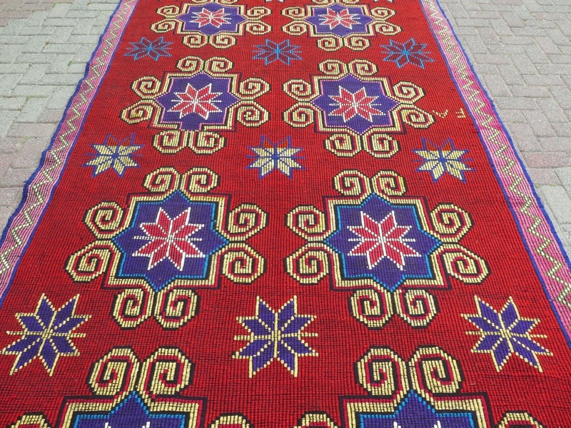 Crimson Red Large Floral Vintage Carpet, Turkish Handwoven Boho Rug 79"x120" gallery