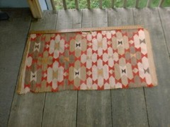 Navajo Rug 1920`s ??? Native American Handmade Wool 49 x 22 Red Black Grey White