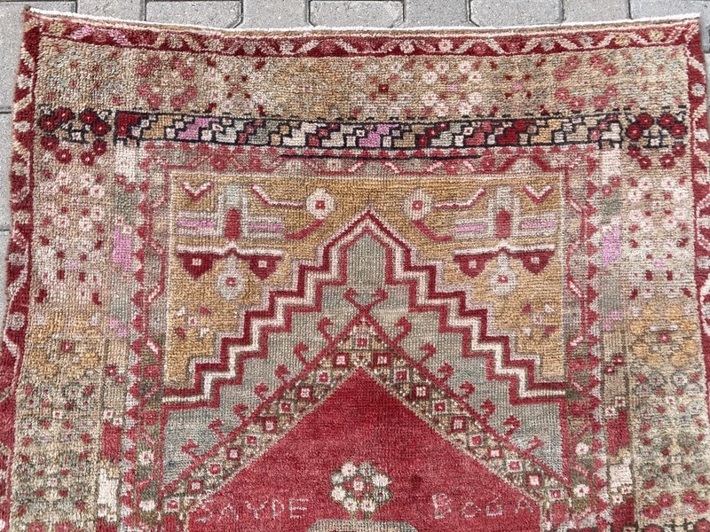 Red Area rug, Turkish rug, Vintage rug, Wool rug, Handmade rug, 3.9 x 6.7 ft gallery