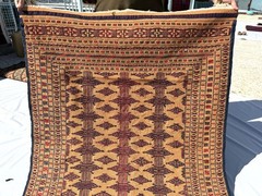 1960s Terracotta Antique Afghan Area Rug 4×5 ft Beige Handwoven Geometric Carpet