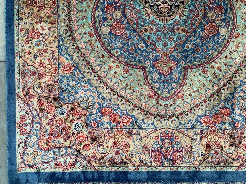 100% Silk Rug Mughal Art Pictorial Silk Rug Handmade Fringes and Borders 2x3 ft gallery