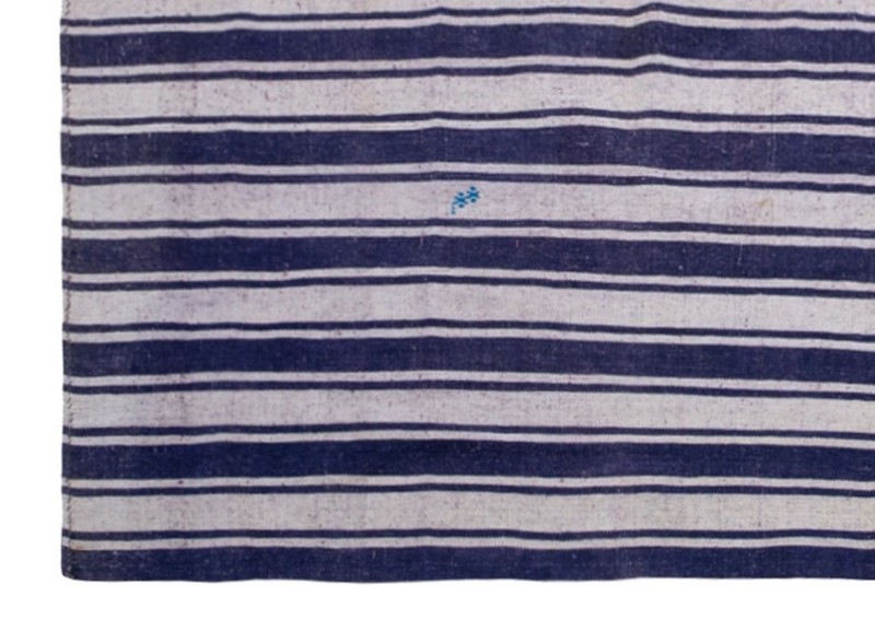 Vintage Turkish Minimalist Kilim 205x288cm – 1960s Handwoven Wool Striped Carpet gallery