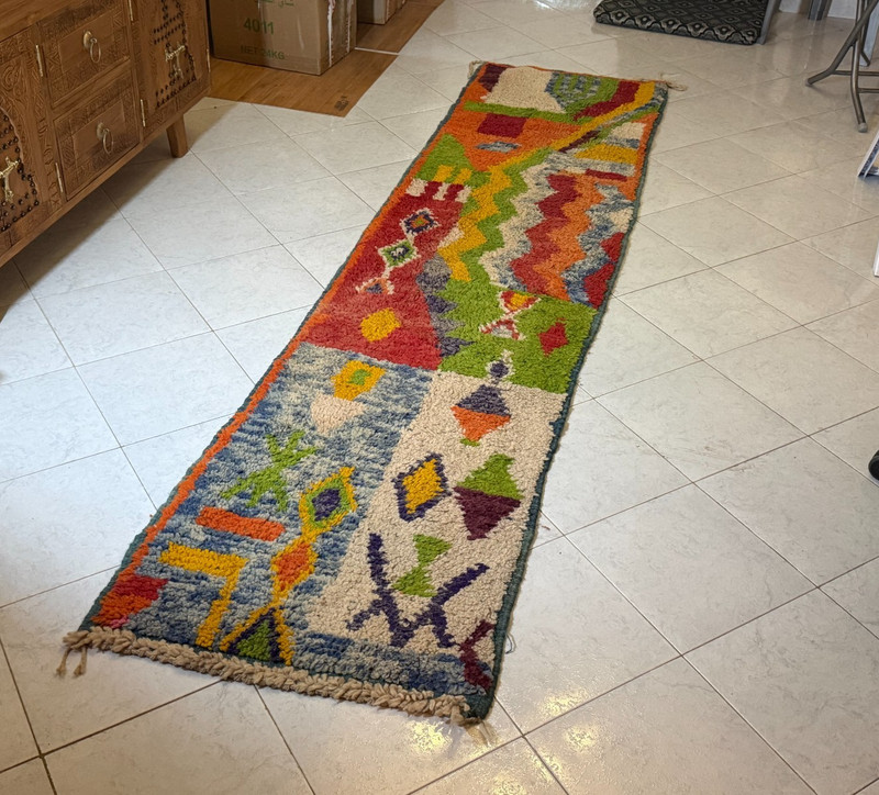 Colorful Runner Moroccan Berber Rug, Hallway Antique tribal Rug 9'8'' x 2'3'' ft gallery