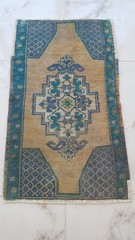 Antique Blue Beige Carpet Rug Turkish Faded Rug, Oushak Old Wool Rug Decor Rug