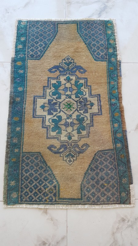 Antique Blue Beige Rug Antique Prayer Rug, Oushak Old Wool Rug İnterior Des Rug gallery