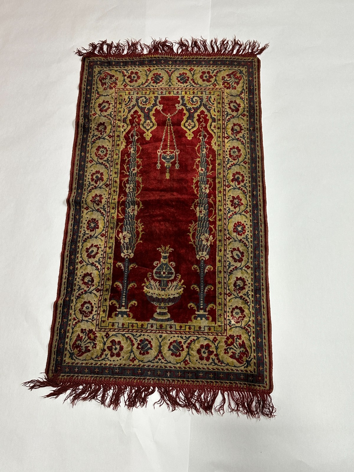 Antique Prayer Rug Anatolian Turkish Carpet Mihrab 25"x43" Vintage Red gallery