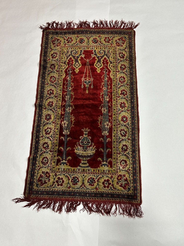Antique Prayer Rug Anatolian Turkish Carpet Mihrab 25"x43" Vintage Red