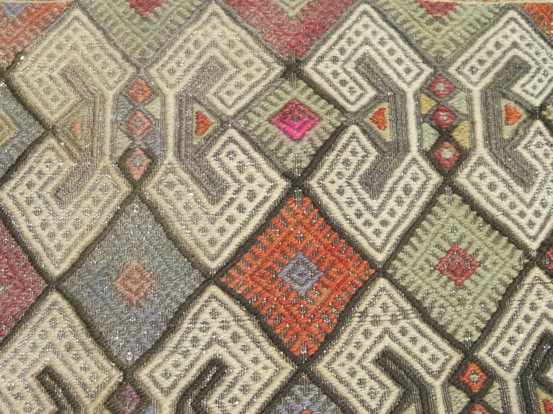 Long Multicolor Diamonds Vintage Runner Rug, Handwoven Turkish Kelim 30"x84" gallery