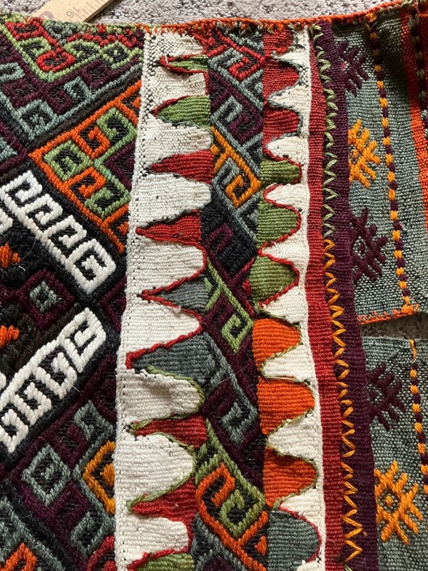 Vintage Handmade Turkish Kilim Cicim Wool Saddle Bag gallery