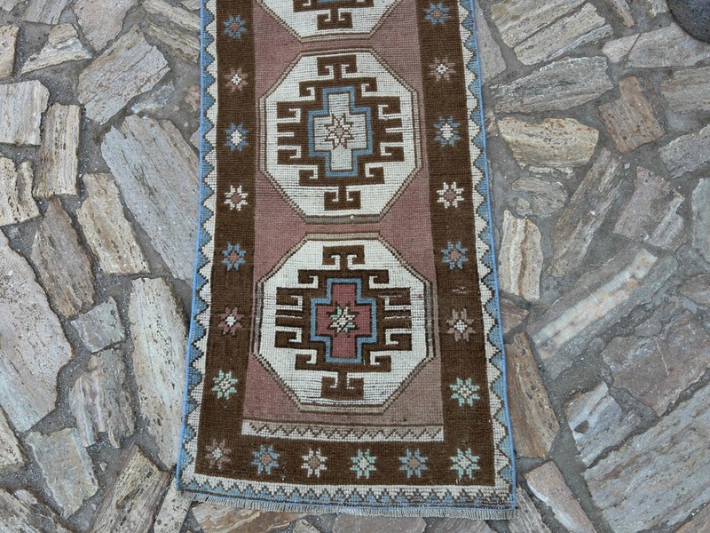 Hand-Woven Turkish Runner Rug 2x9 Blue Wool Geometric Hallway Carpet for Home gallery