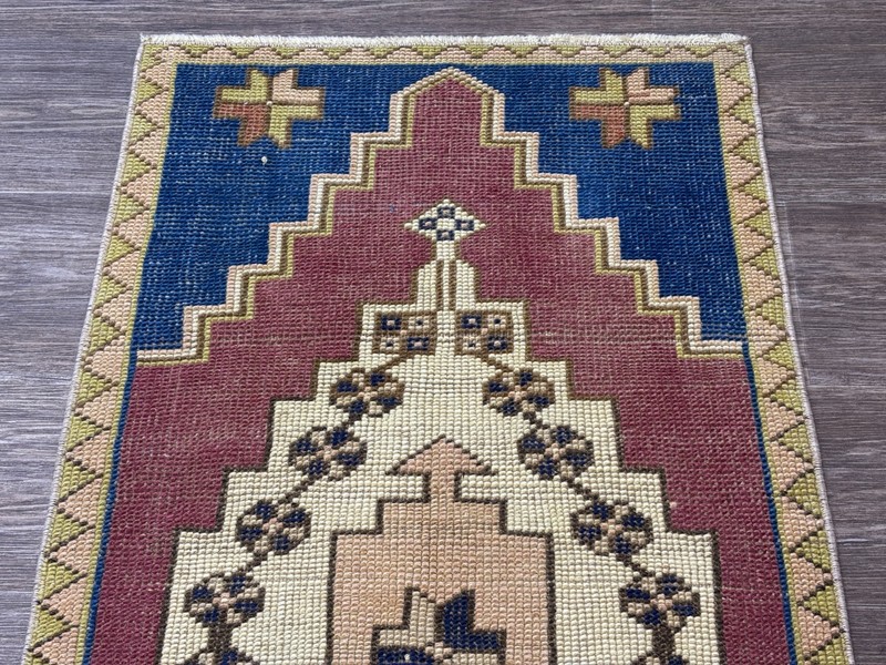 2x4 Medallion Vintage Turkish Rug, Hand-Knotted Wool Burgundy Blue Small Oushak gallery