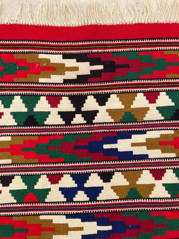 Vintage Traditional Handmade Balkan European Tribal Wool Kilim Rug 195x104 cm gallery