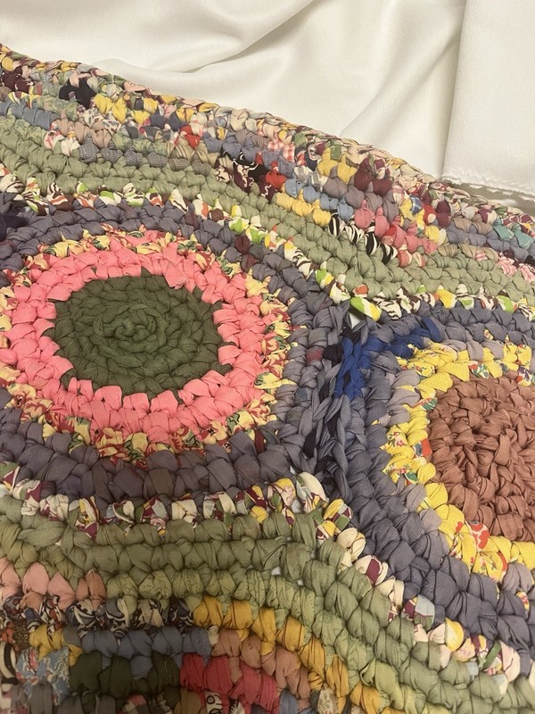 Antique handmade Braided Rag Rug Farmhouse Cottage Porch Runner Decor 44” gallery
