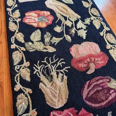 Antique 1910 Primitive Hooked Rug Vegetables Garden Farmhouse Rug Runner 26×92