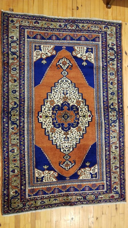 Beautiful Vintage 1950-1960s Wool Pile, Henna Dye Tribal Dowry Rug 4’4”x 6’6” gallery
