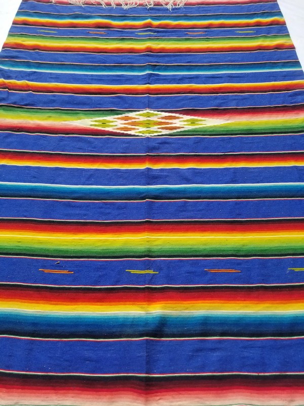 Vintage Traditional Handmade Mexican Saltillo Serape Wool Multi Kilim 7.7x5.7ft gallery