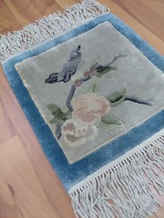 Handmade Bird Rug Bamboo Silk Chinese Rug Pictoral Cushion Decor Rug Rare Bird